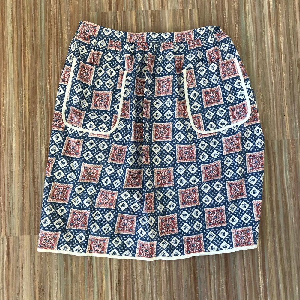 Paisley Cotton Half Apron Pockets Waist Tie Country Calico Print